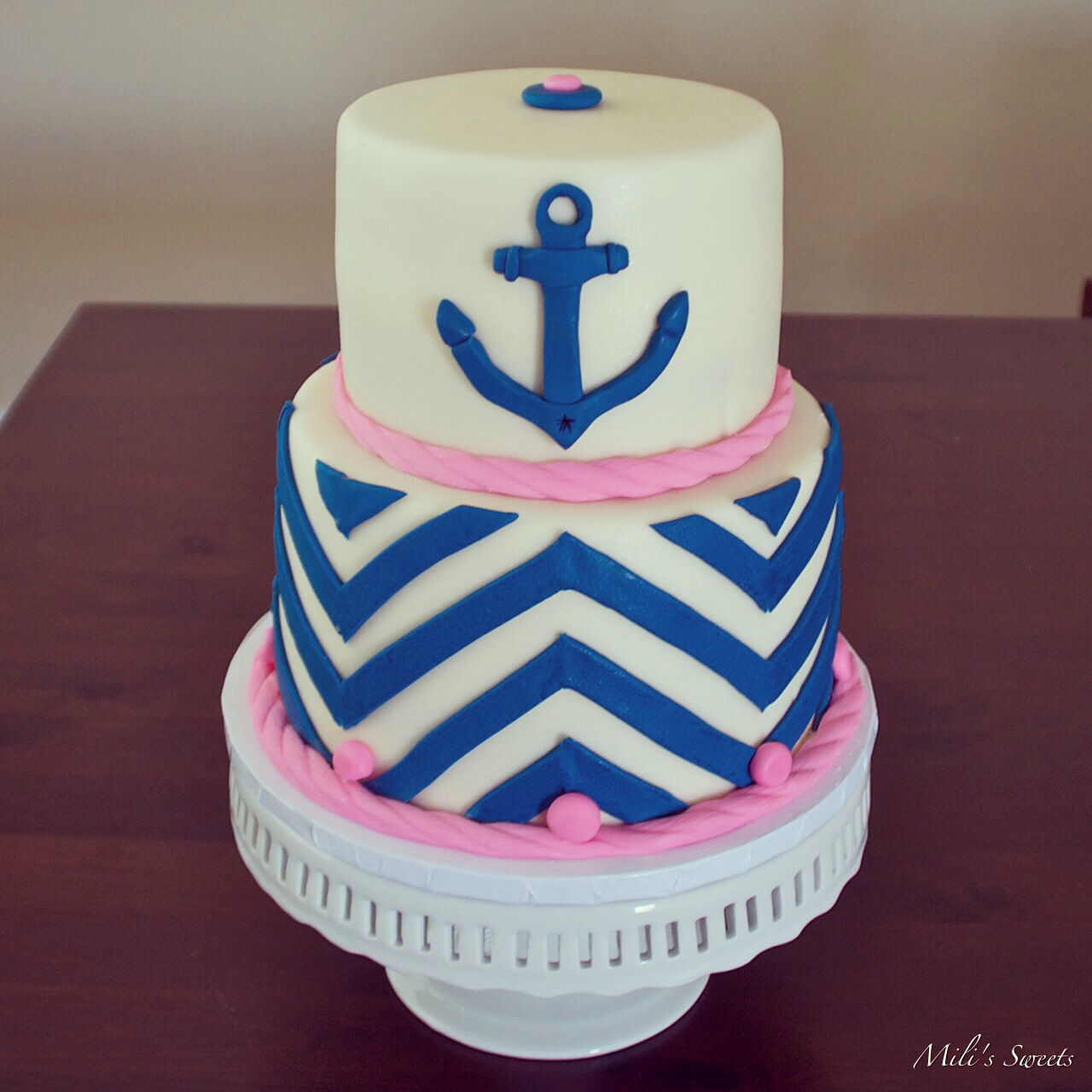 Pink and Blue Nautical Theme Birthday Cake