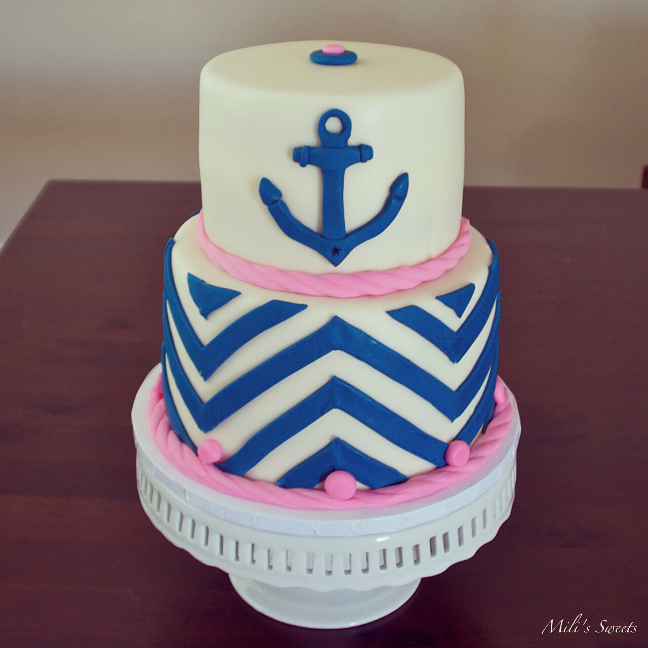 Pink and Blue Nautical Theme Birthday Cake Pink and Blue Nautical Theme Birthday Cake