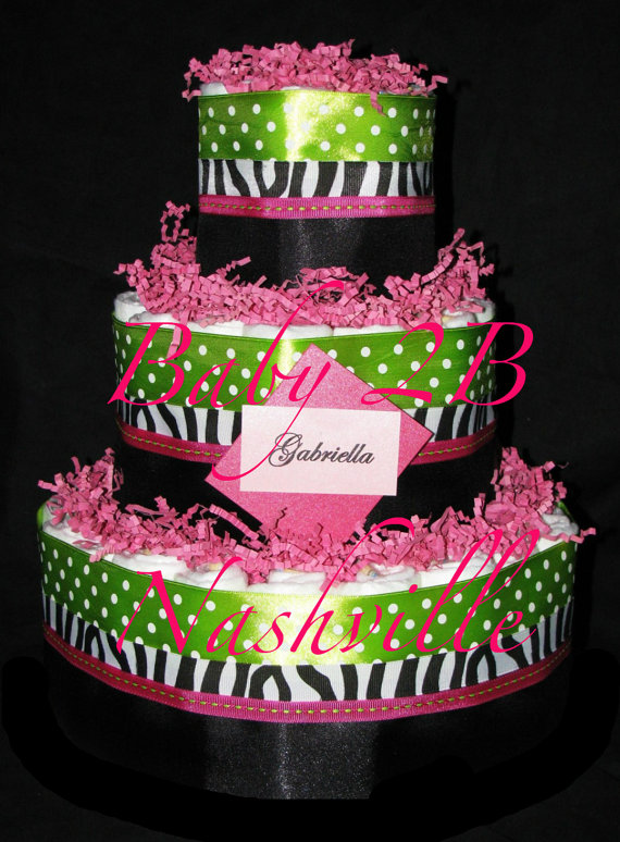 Pink and Green Baby Girl Diaper Cake