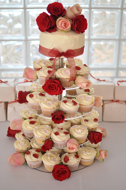 Pink Burgundy and Cream Wedding Cake