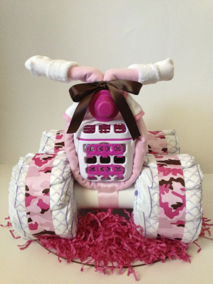 Pink Camo 4 Wheeler Diaper Cake