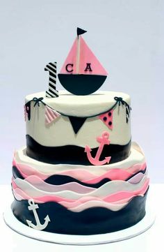 Pink Nautical Baby Shower Cake