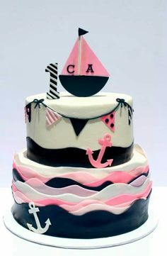 Pink Nautical Baby Shower Cake Pink Nautical Baby Shower Cake