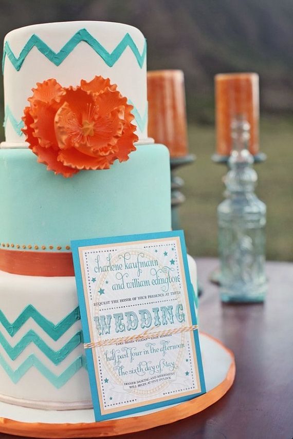 Pink Orange and Turquoise Wedding Cake