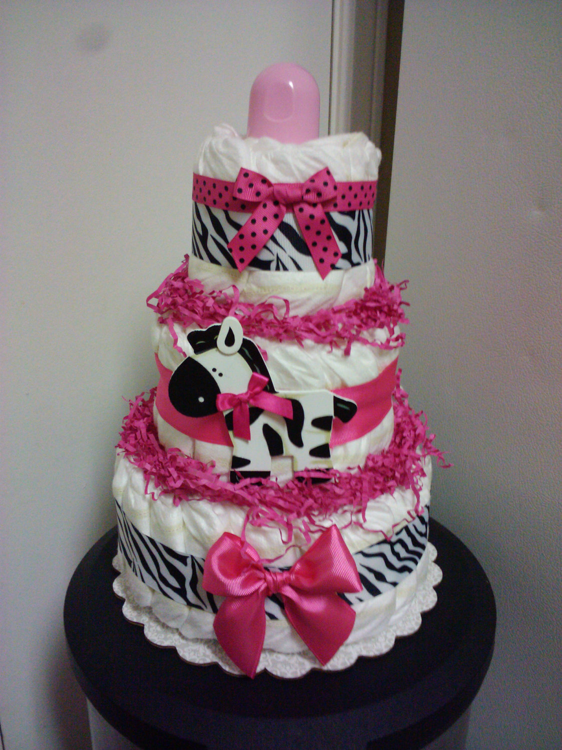 Pink Zebra Baby Shower Diaper Cake