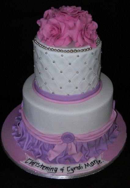 Purple and Pink Christening Cake