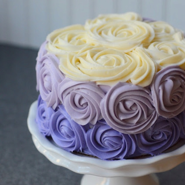 Purple Buttercream Ombre Roses Cake