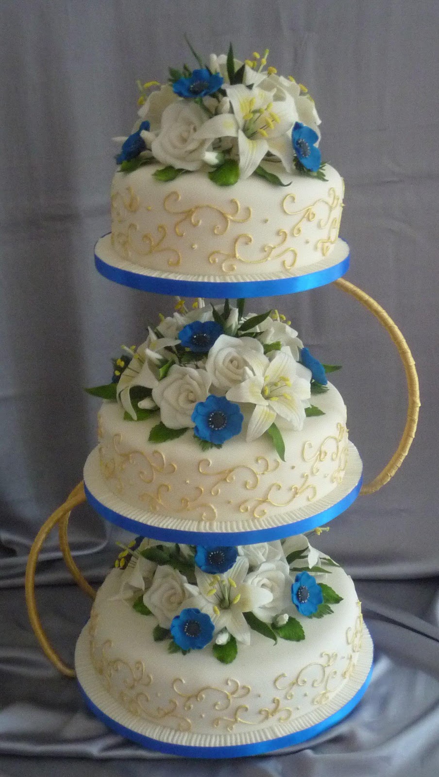 Royal Blue and Gold Wedding Cake