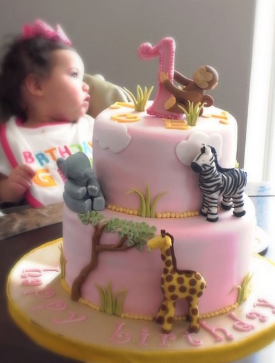 Safari Animal Birthday Cake for Girl