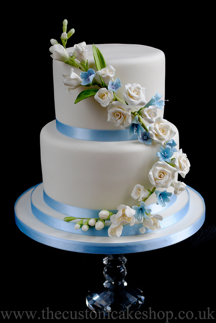 Sky Blue and Ivory Wedding Cake