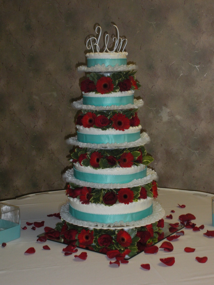 Tiffany Blue and Red Wedding Cake