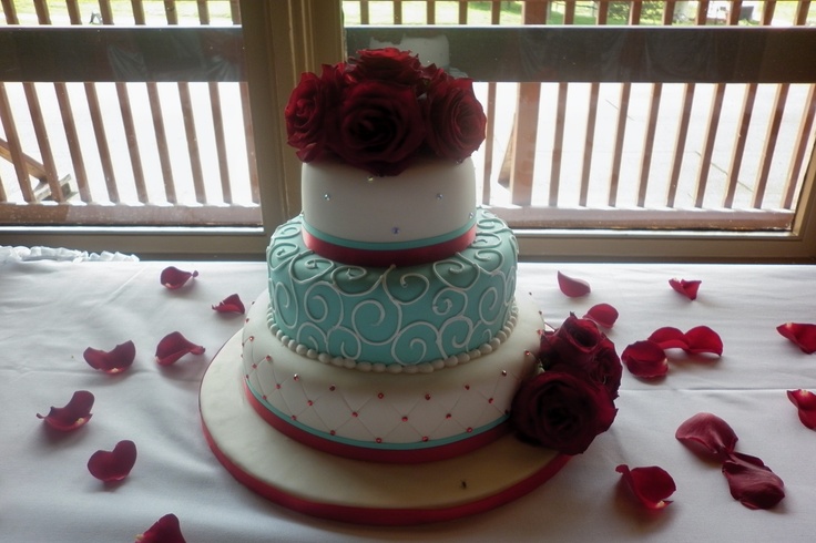 Tiffany Blue and Red Wedding Cake
