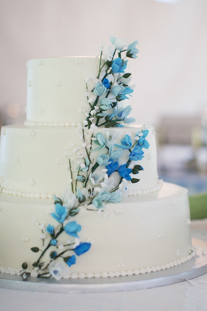 Wedding Cake Blue with White Flowers