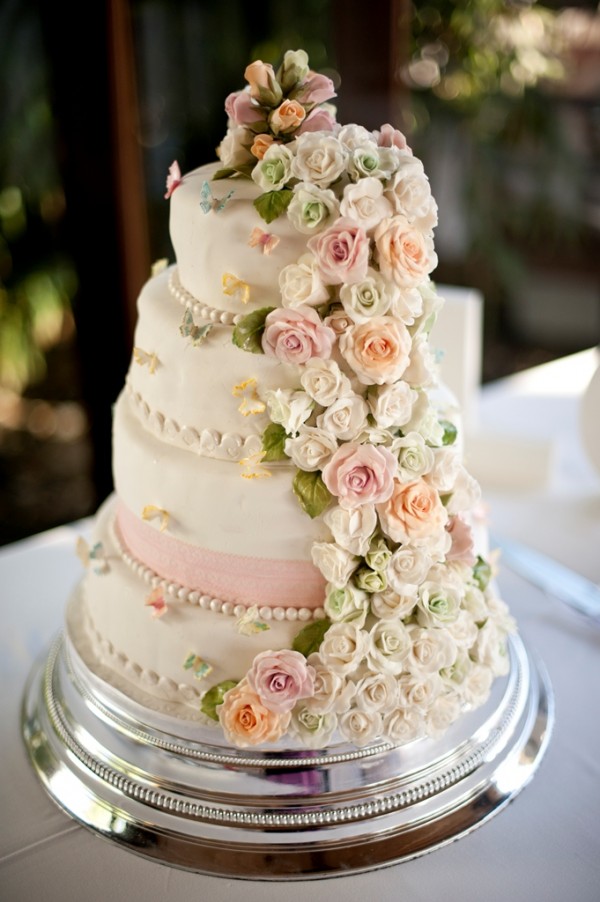 Wedding Cake with Cascading Flowers