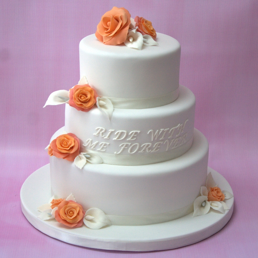 Wedding Cake with Orange Roses Wedding Cake with Orange Roses