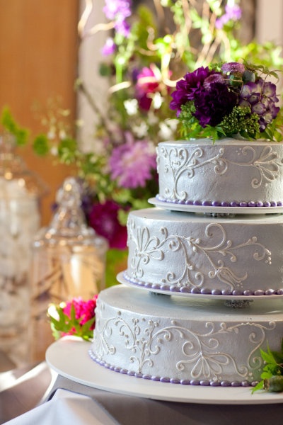 Wedding Cake with Purple Accents