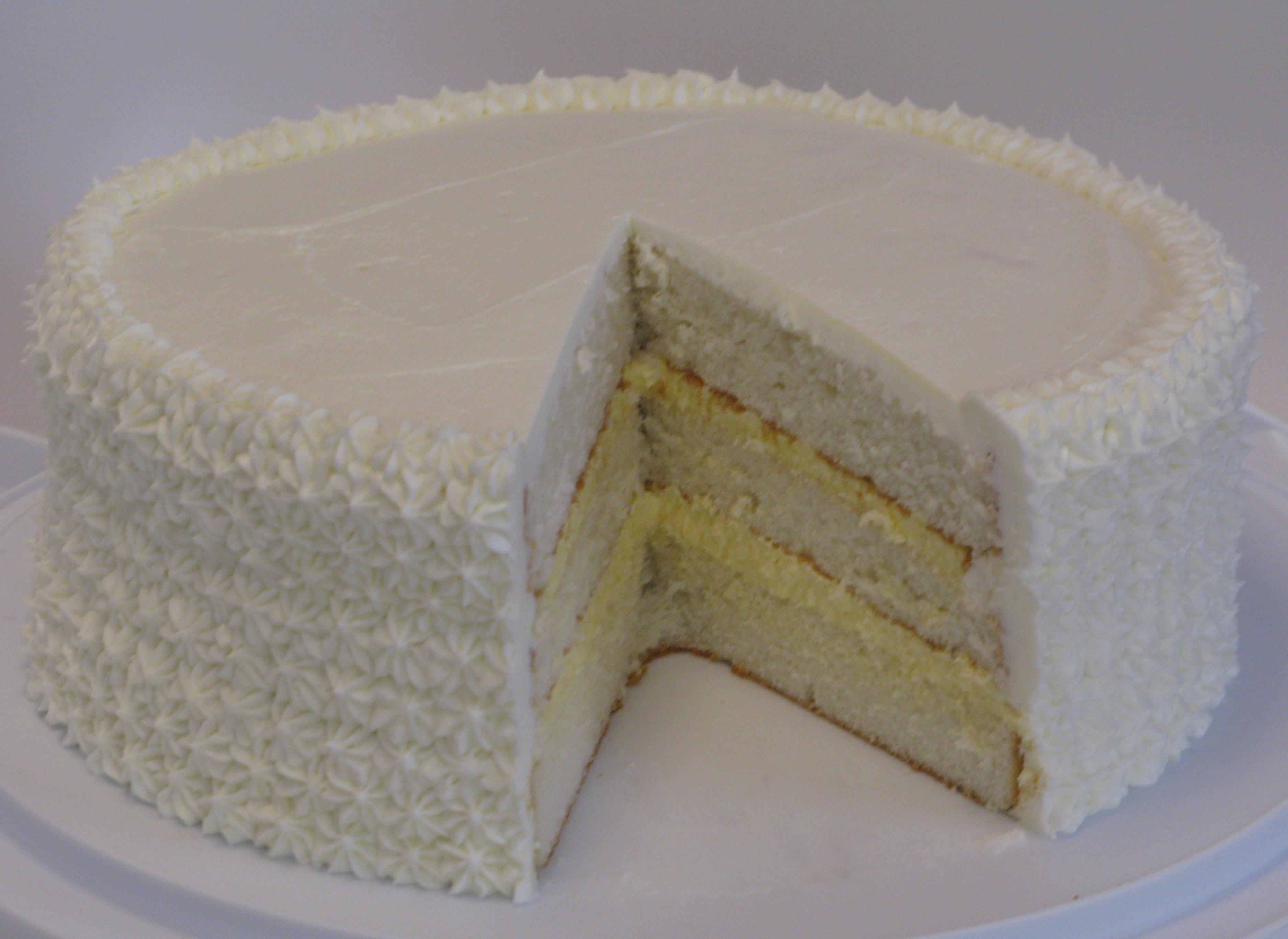 White Almond Cake with Bavarian Cream Filling