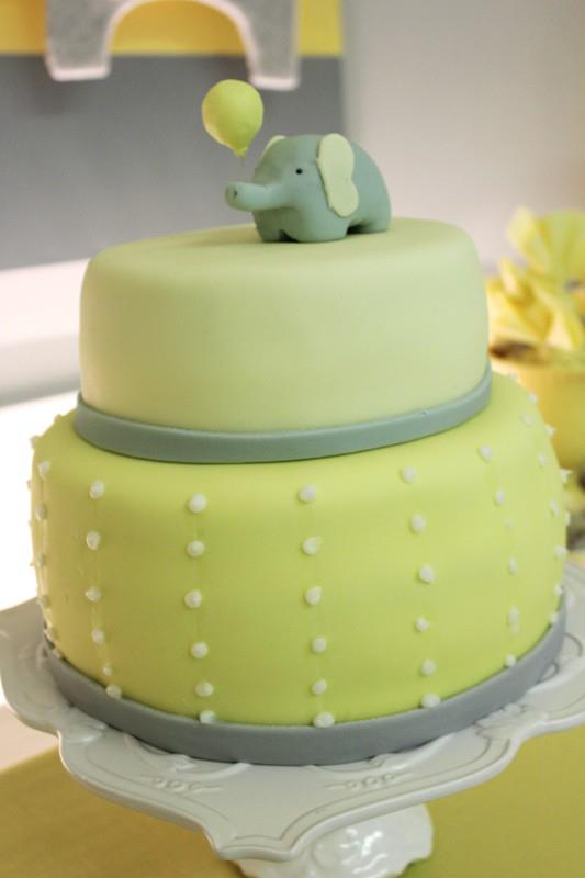 Yellow Gray Elephant Baby Shower Cake