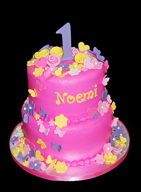 1st Birthday Cake Pink and Purple Flower