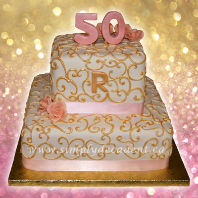 2 Tier Square 50th Anniversary Cakes