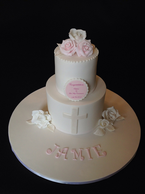 2 Tier White Baptism Cake