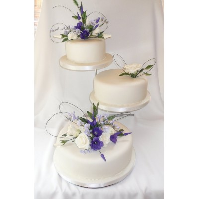 3 Tier Wedding Cake with Blue Flowers