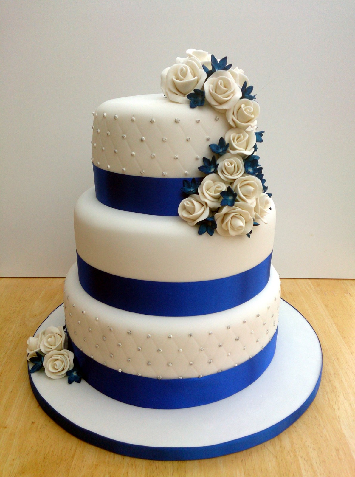 3 Tier Wedding Cake with Blue Flowers