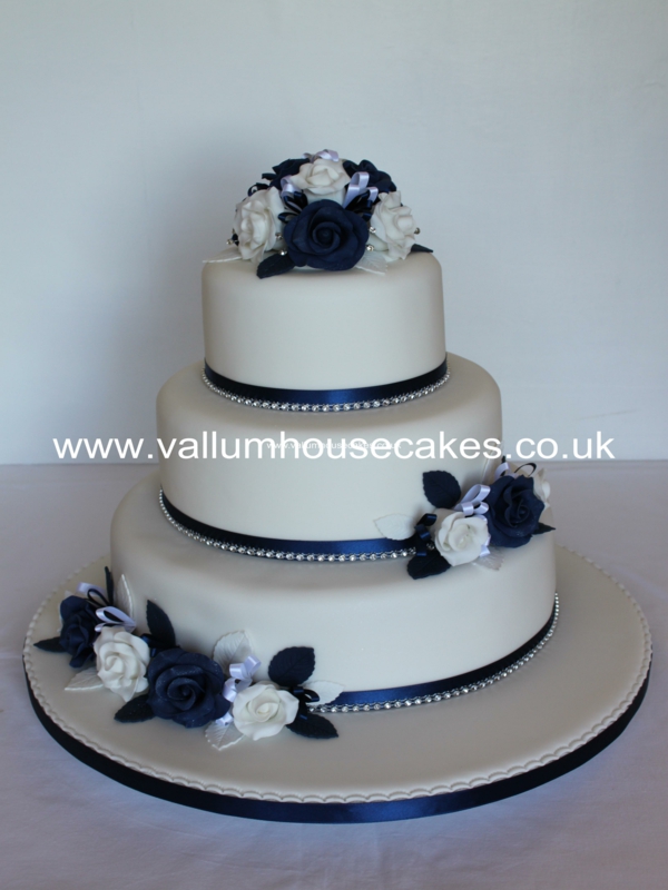 3 Tier Wedding Cake with Blue Roses