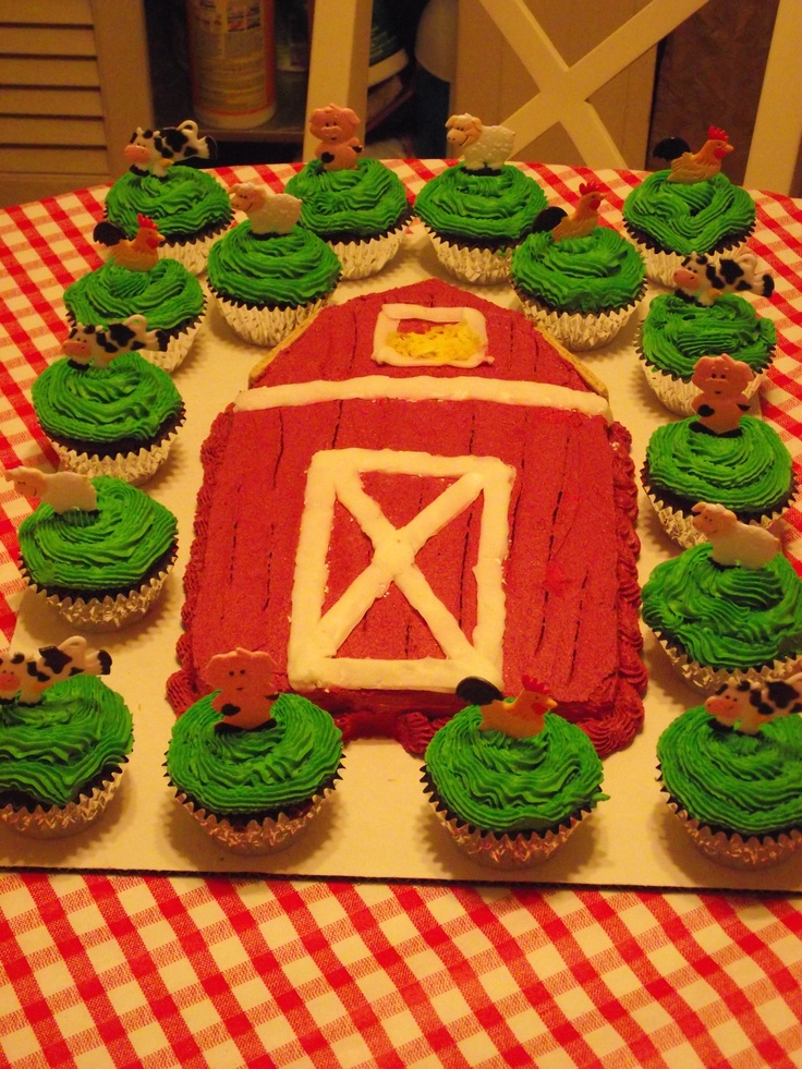 Animal Farm Barn Cake and Cupcakes