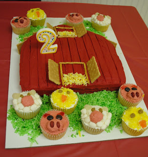 Animal Farm Barn Cake and Cupcakes