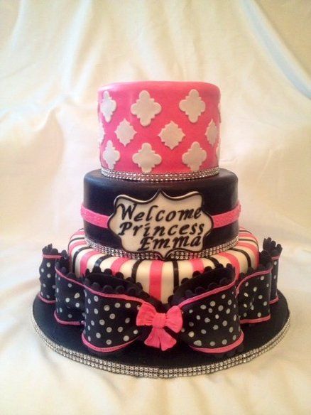 Baby Shower Cake Pink Black and White