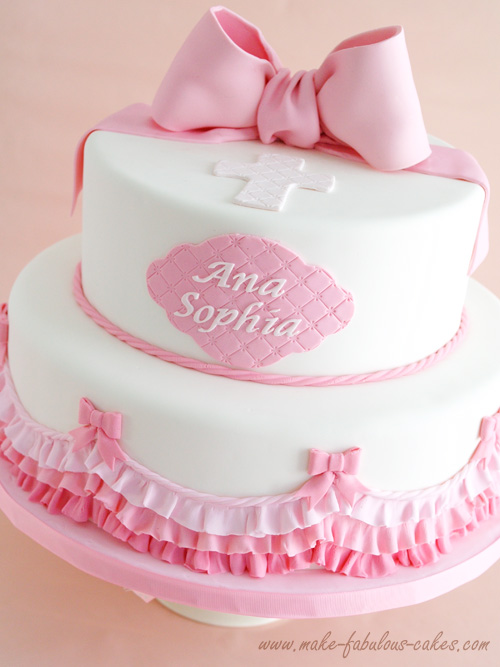 Baptism Pink Ombre Cake Ruffles