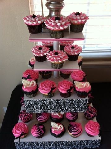 Black and Pink Bridal Shower Cupcakes