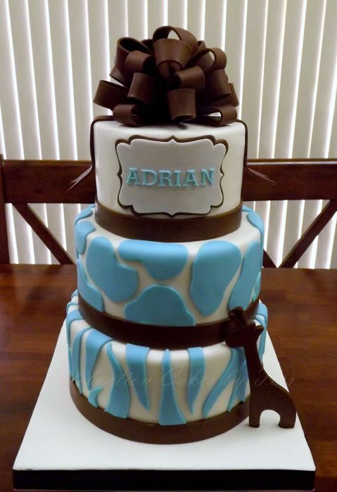 Blue and Brown Baby Shower Cake