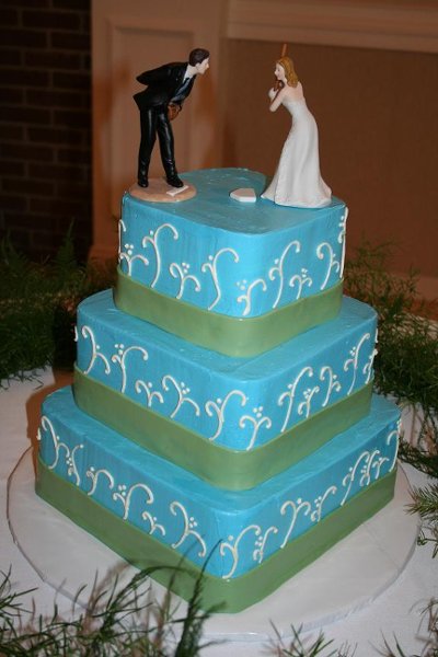 Blue and Green Square Wedding Cake