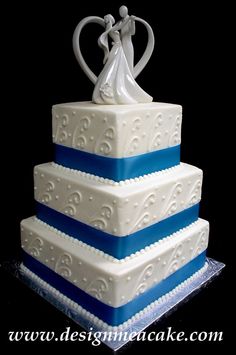 Blue and White Square Wedding Cake