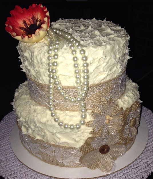 Burlap and Lace Birthday Cake Burlap and Lace Birthday Cake