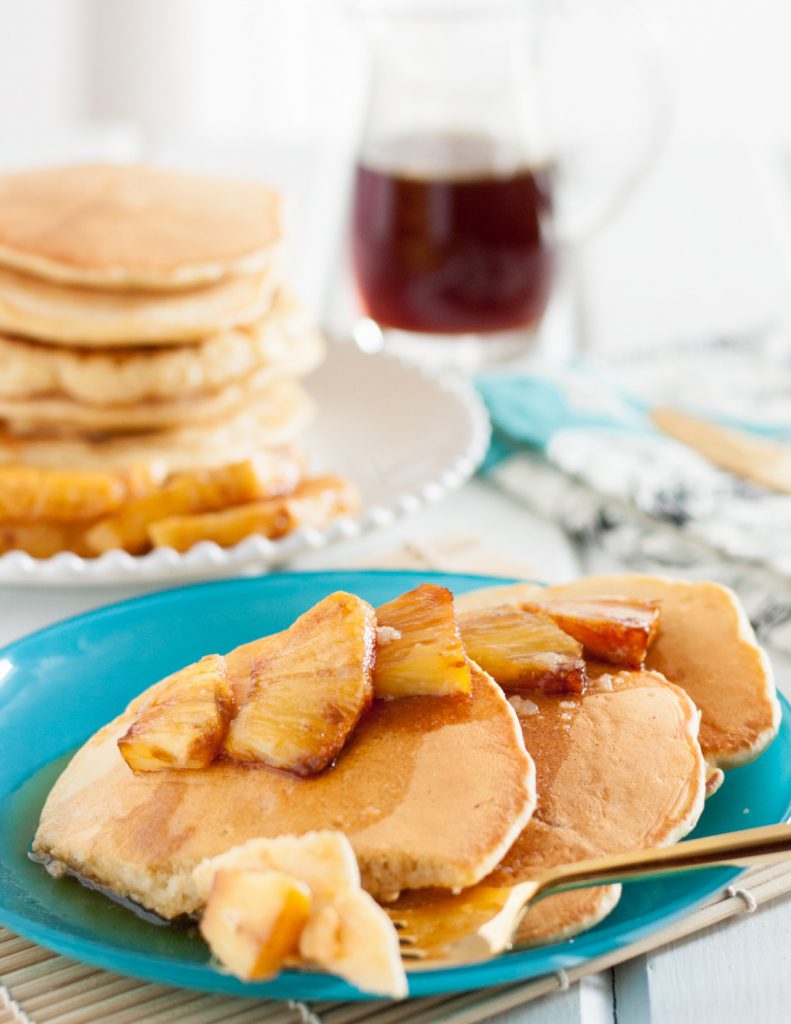 Coconut Pineapple Pancakes with Syrup