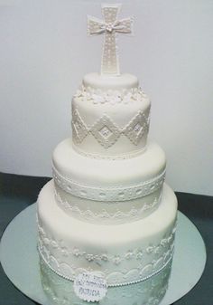 6 Photos of All White Tiered Communion Cakes