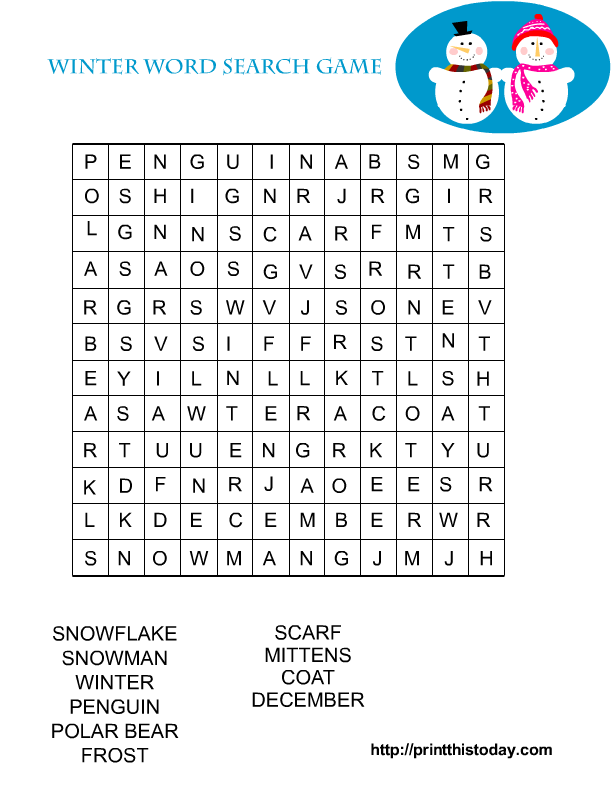 Free Printable Winter Word Searches