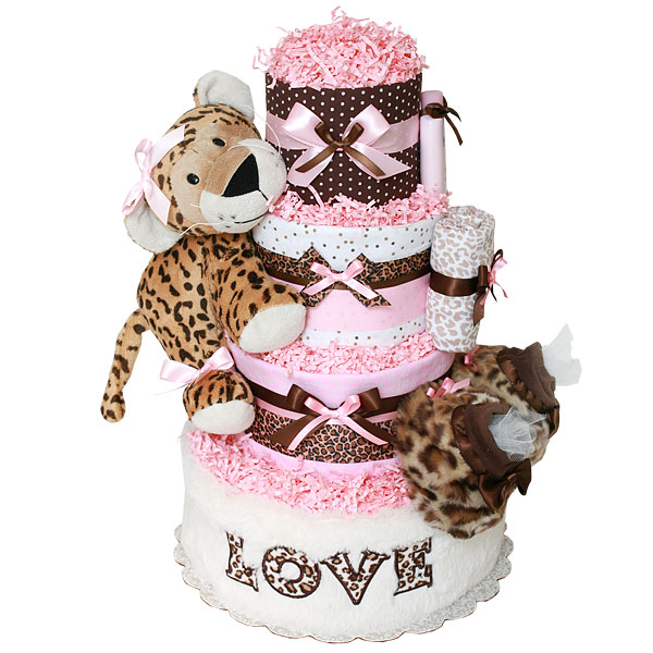 Girls Leopard Print Diaper Cake