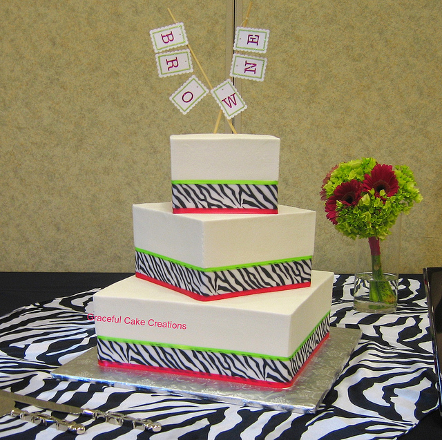 Hot Pink and Lime Green Zebra Print Cake