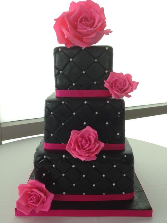 Hot Pink & Black Wedding Cake