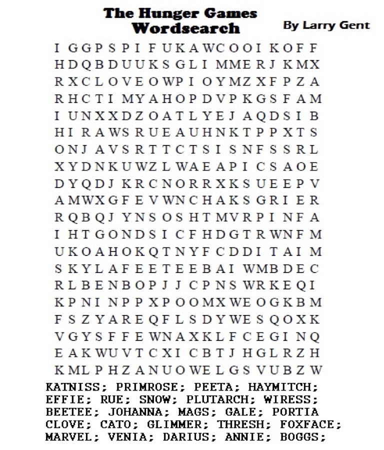 Hunger Games Word Search Printable