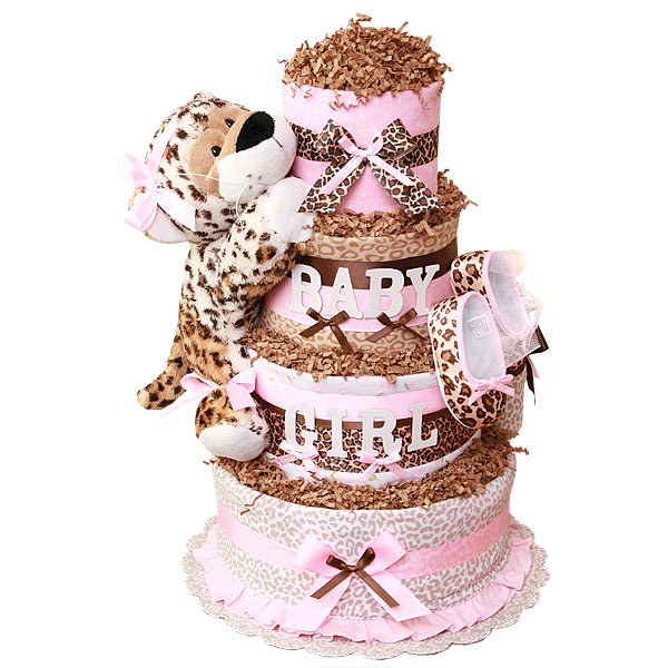 Leopard Girl Baby Shower Diaper Cake
