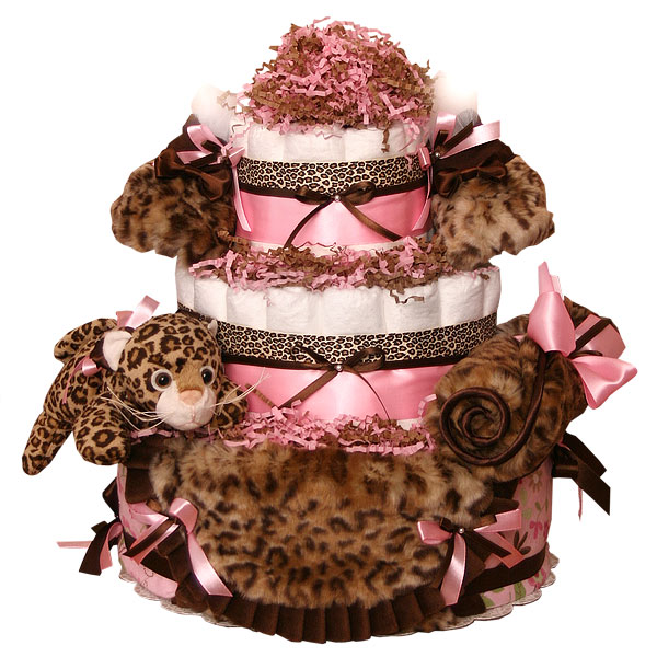 Leopard Girl Baby Shower Diaper Cake