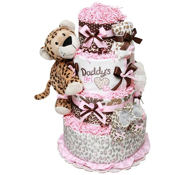 Leopard Girl Baby Shower Diaper Cake