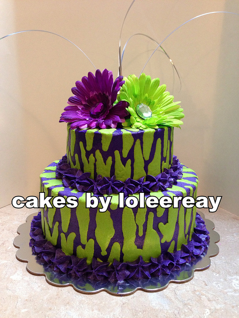 Lime Green and Purple Birthday Cake