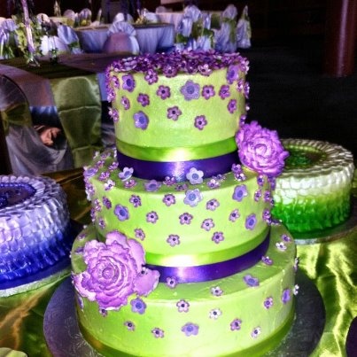 Lime Green and Purple Wedding Cake