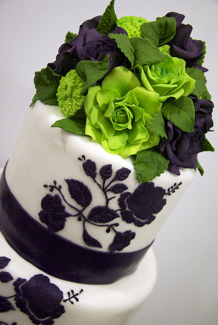 Lime Green and Purple Wedding Cake